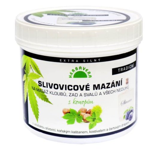 Slivovicové mazání s konopím, kaštanem a kostivalem - Objem: 500 ml