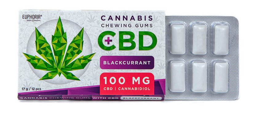 Konopné žvýkačky 12ks, 17g s CBD 100mg - Blackcurrant