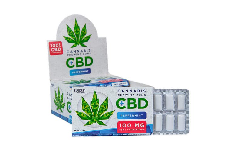 Konopné žvýkačky 12ks, 17g s CBD 100mg - Peppermint